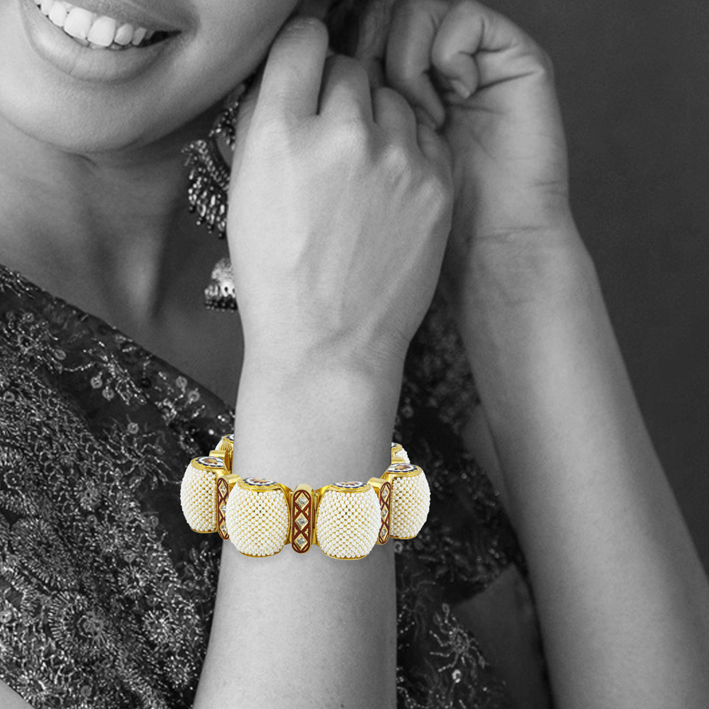 Pearl Cluster Gajara Bangle with Red Enamel